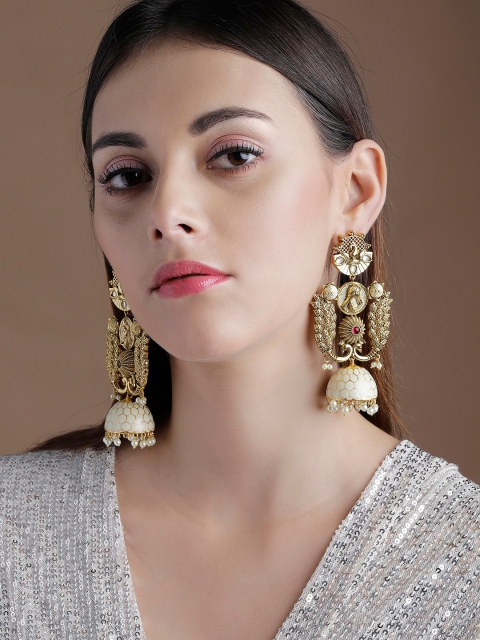 

rubans LUXURY Gold-Plated & Off-White Pearl Embellished Handcrafted Jhumkas