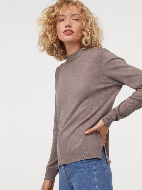 

H&M Women Grey & Beige Solid Fine-Knit Jumper
