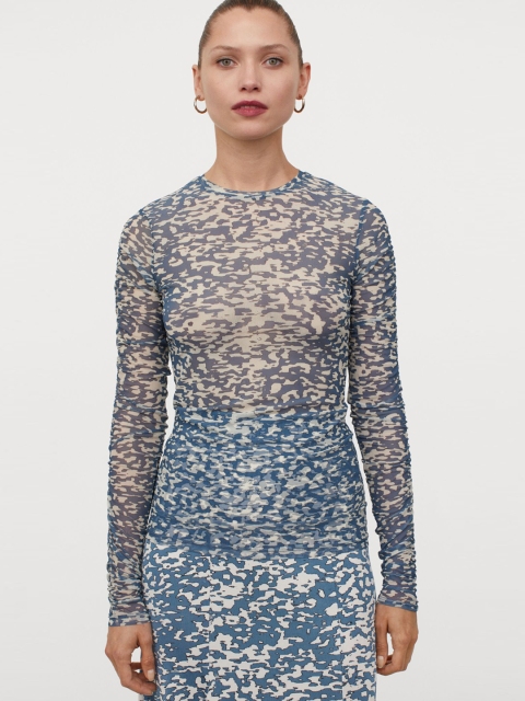 

H&M Women Multicolored Patterned Mesh Top, Multi