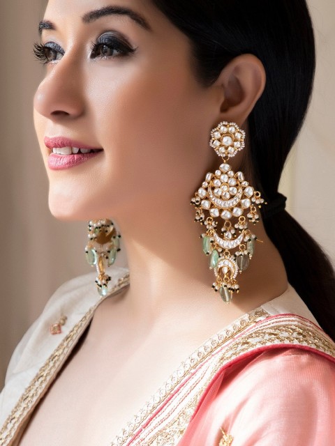 

rubans LUXURY Gold-Plated & Green Handcrafted Classic Drop Earrings