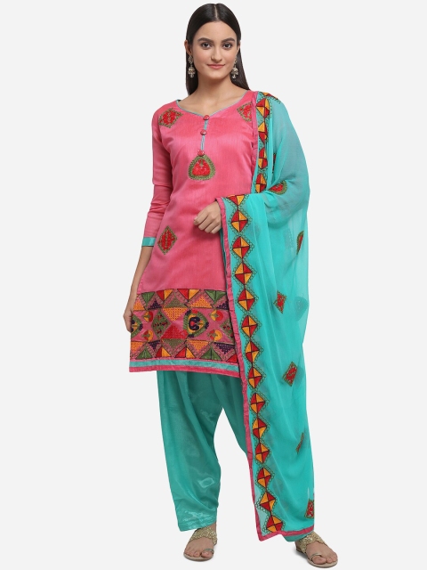 

mf Pink & Sea Green Silk Blend Unstitched Dress Material