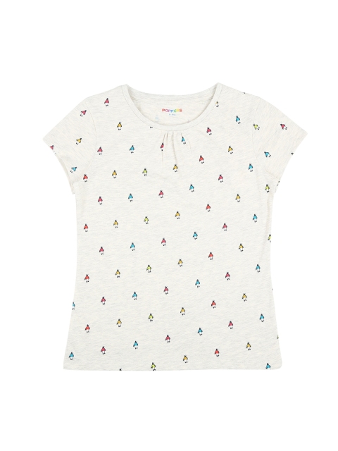 

POPPERS by Pantaloons Girls Grey Melange Printed Round Neck T-shirt