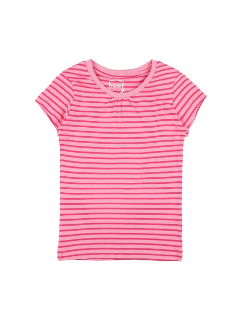 CHALK by Pantaloons Girls Pink Striped Round Neck Pure Cotton T-shirt