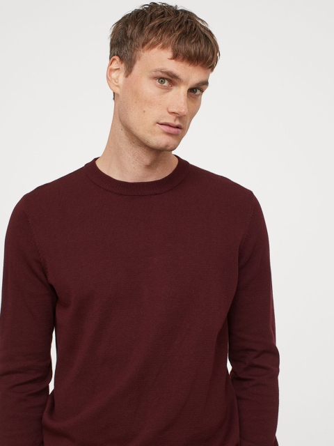 

H&M Men Maroon Solid Fine-Knit Jumper