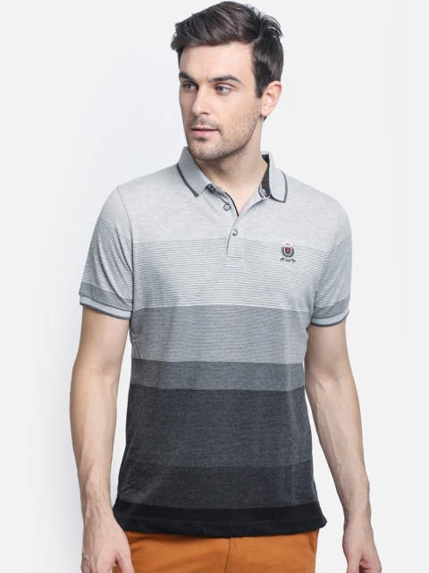 

Monte Carlo Men Grey Striped Polo Collar T-shirt