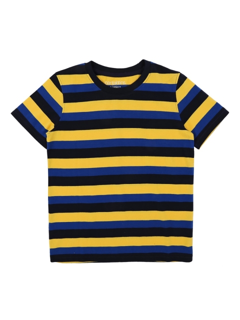 

CHALK by Pantaloons Boys Yellow & Navy Blue Striped Round Neck T-shirt