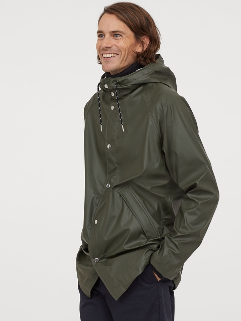 

H&M Men Green Solid Hooded Rain Jacket