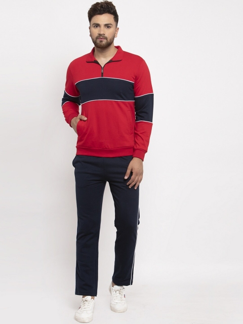 

WILD WEST Men Navy Blue & Red Colourblocked Tracksuit