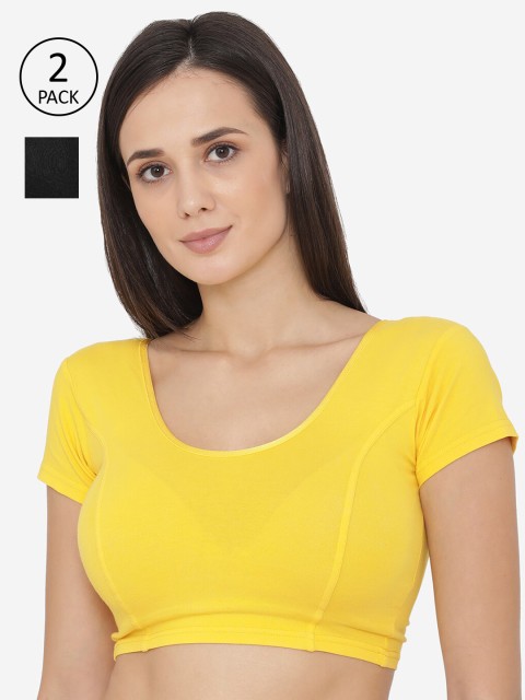 

Vami Women Pack Of 2 Solid Stitched Saree Blouses, Yellow
