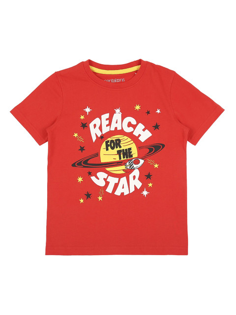 

CHALK by Pantaloons Boys Red Printed Round Neck Pure Cotton T-shirt
