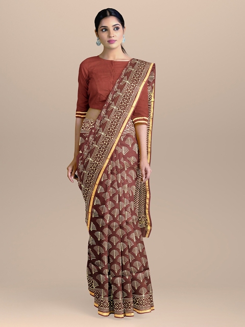 

BharatSthali Maroon Printed Chanderi Saree
