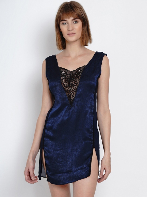 EROTISSCH Navy Blue Solid Nightdress