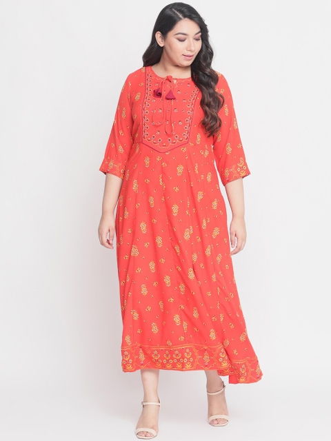 

Amydus Women Peach-Coloured Printed A-Line Dress