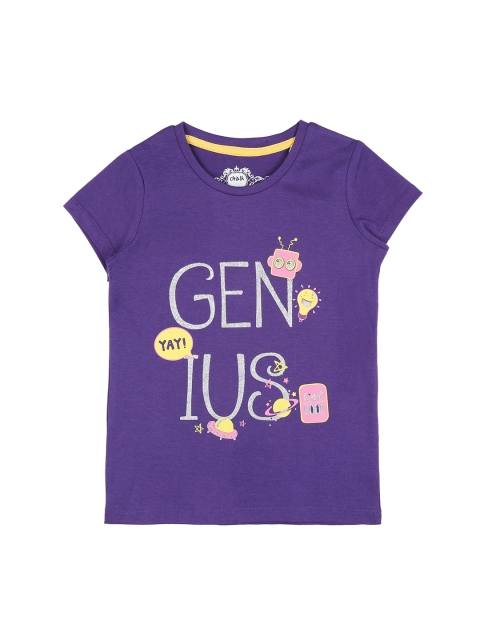 CHALK by Pantaloons Girls Purple Printed Round Neck T-shirt