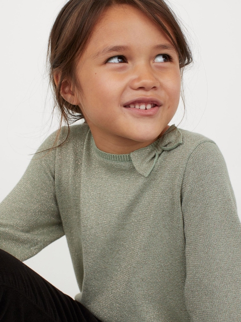

H&M Girls Sea Green Solid Fine-Knit Cotton Jumper
