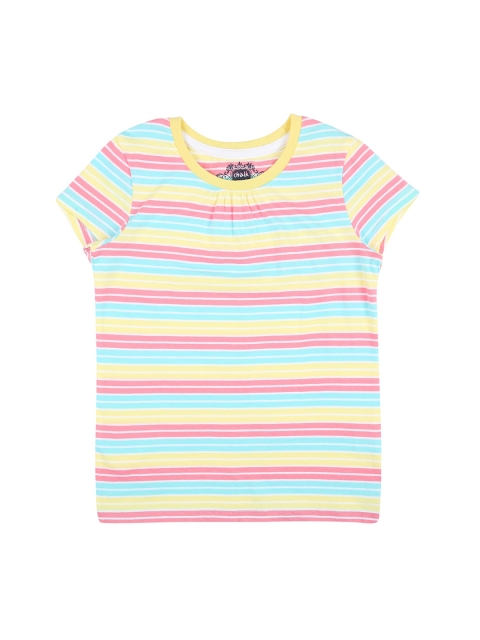 

CHALK by Pantaloons Girls Yellow Blue Striped V-Neck Pure Cotton T-shirt