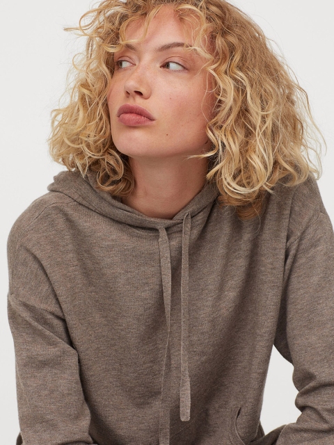 

H&M Women Taupe Solid Wool-Blend Hoodie