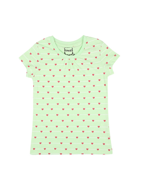 

CHALK by Pantaloons Girls Green & Pink Printed Round Neck T-shirt