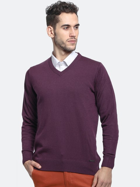 

Monte Carlo Men Purple Solid V-Neck Pullover