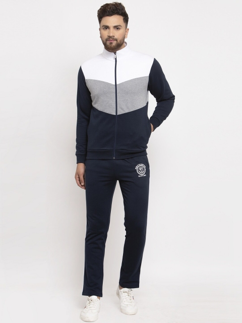 

WILD WEST Men Navy Blue & White Colourblocked Tracksuit