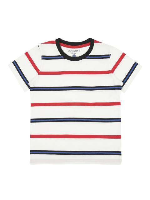 

CHALK by Pantaloons Boys White Navy Blue Striped Round Neck Pure Cotton T-shirt