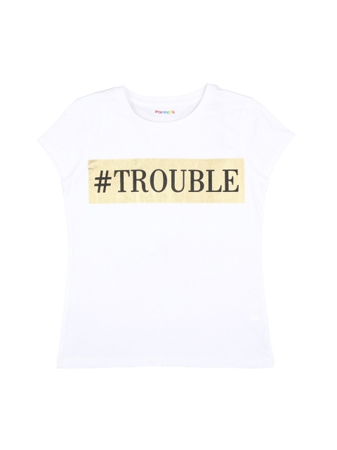 

POPPERS by Pantaloons Girls White Printed Round Neck Pure Cotton T-shirt