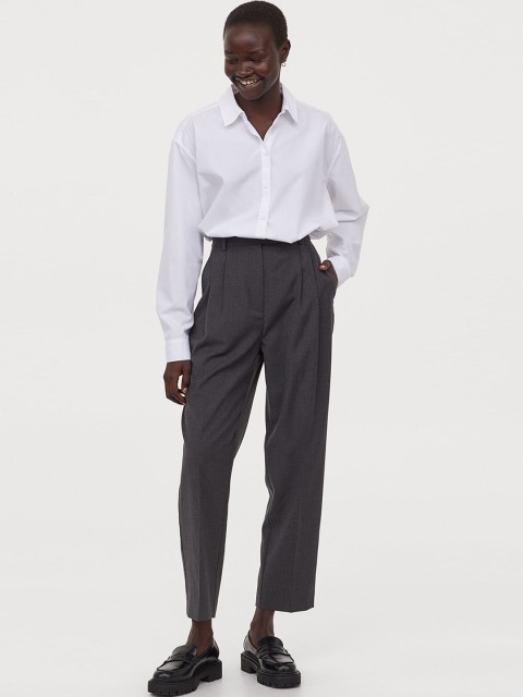 

H&M Women Grey Solid Crease-Leg Trousers