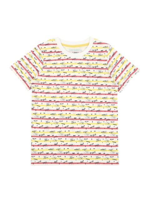 

CHALK by Pantaloons Boys White Pink Striped Round Neck Pure Cotton T-shirt