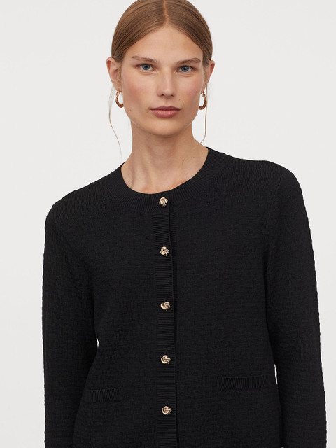 

H&M Women Black Textured-knit Cardigan