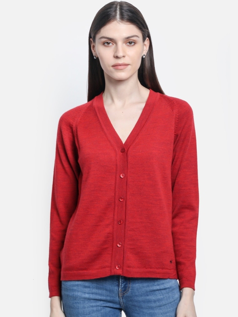 Monte Carlo Women Red Solid Cardigan Sweater