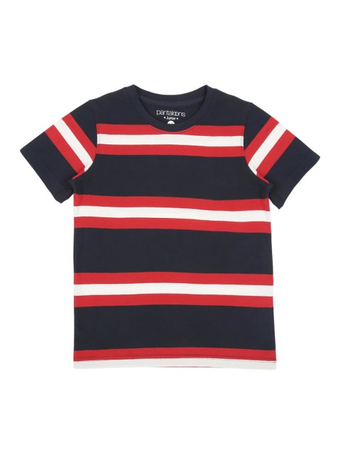 

CHALK by Pantaloons Boys Navy Blue & Red Striped Round Neck T-shirt