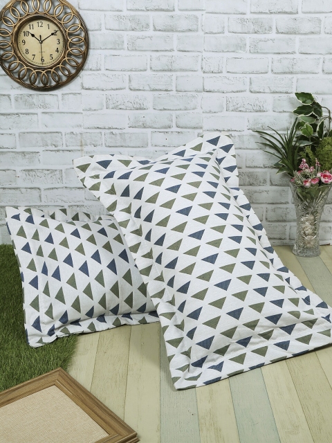 

Soumya Set of 2 White & Blue Geometric Pillow Covers