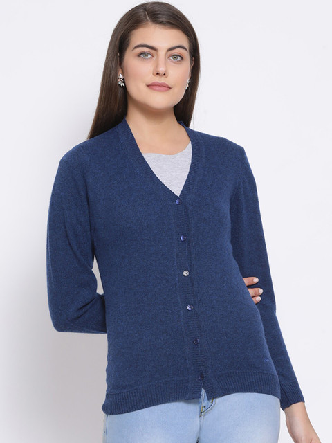 

Monte Carlo Women Blue Solid Cardigan Sweater
