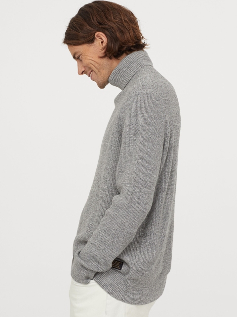 

H&M Men Grey Cotton Polo-Neck Jumper