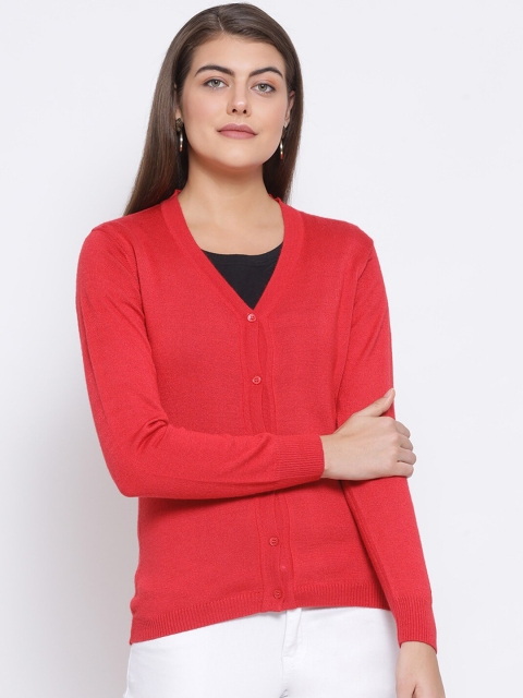 

Monte Carlo Women Red Solid Cardigan Sweater
