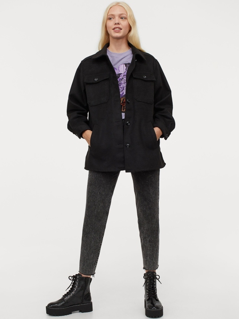 

H&M Women Black Solid Oversized Shacket