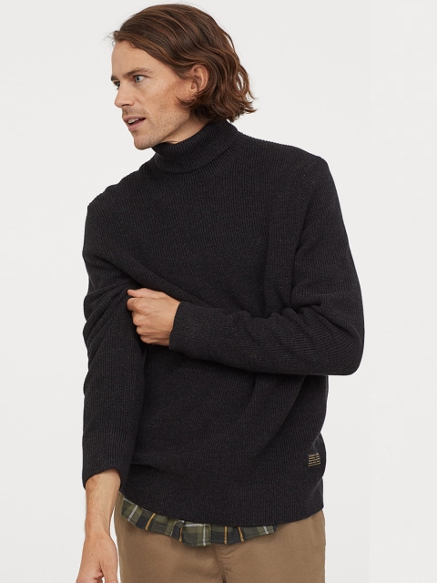 

H&M Men Black Cotton Polo-Neck Jumper