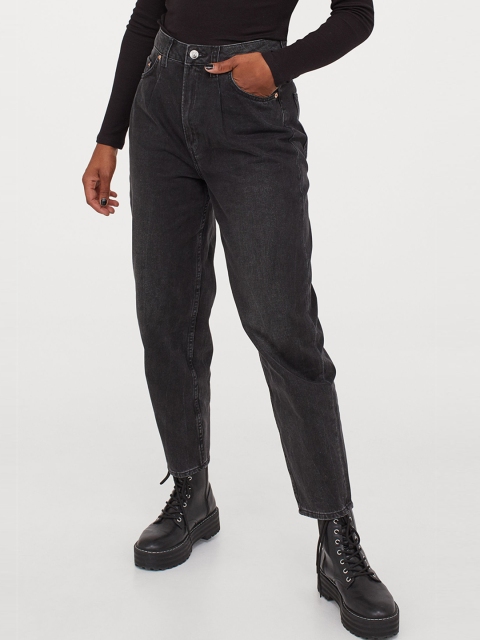 

H&M Women Black Solid Mom High Ankle Jeans