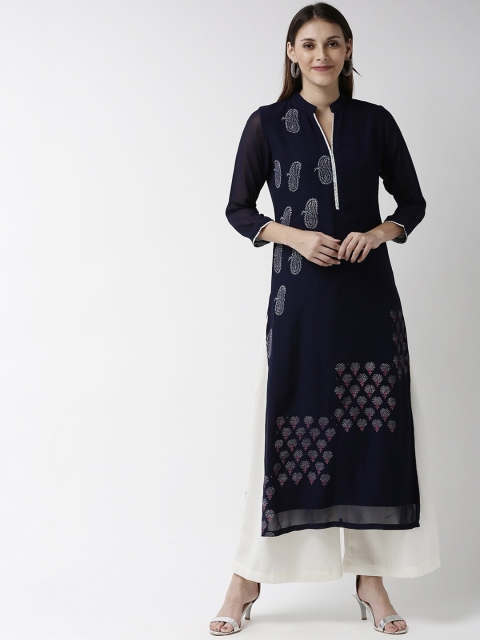 

Soch Women Navy Blue Printed Straight Kurta