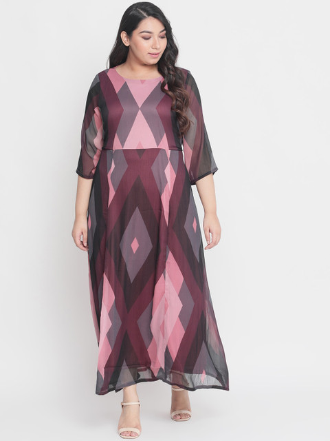 

Amydus Women Rose Pink Printed Chiffon Maxi Dress
