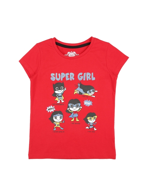 

CHALK by Pantaloons Girls Red Black Printed V-Neck Pure Cotton T-shirt