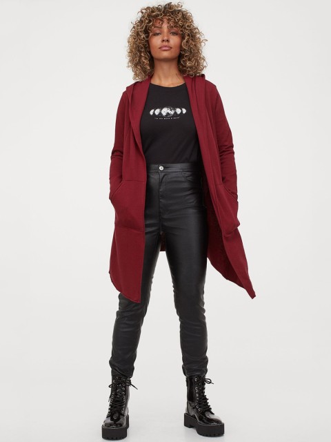 

H&M Women Red Hooded Sweatshirt Cardigan