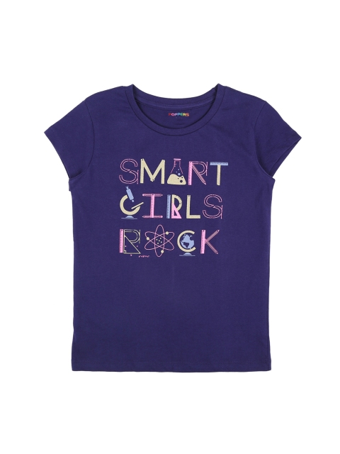 

POPPERS by Pantaloons Girls Navy Blue Printed Round Neck Pure Cotton T-shirt