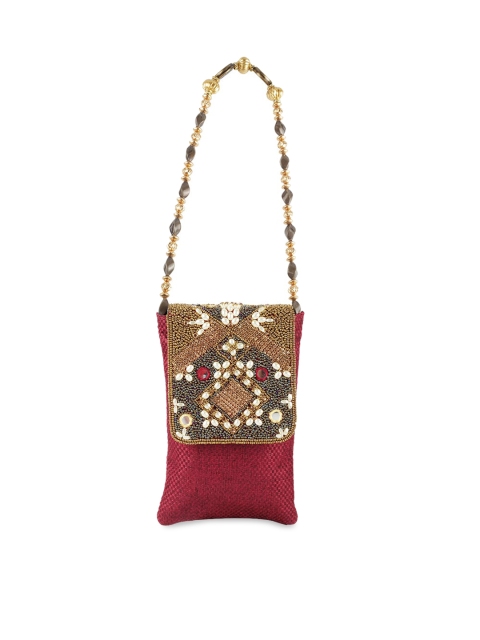 

Mochi Maroon & Gold-Toned Embellished Satchel
