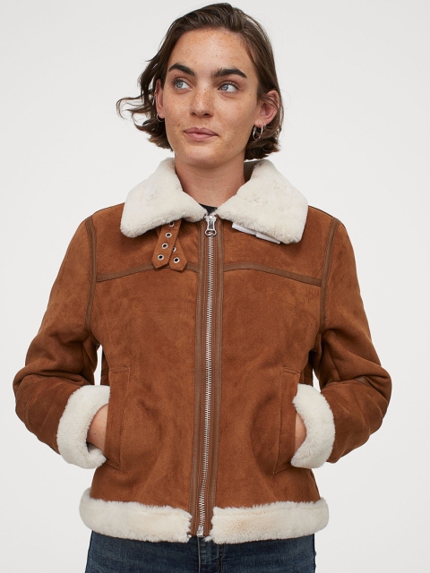 

H&M Women Brown Faux Fur-Lined Jacket
