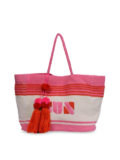 

Diwaah Pink & White Colourblocked Tote Bag