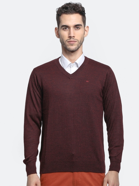 Monte Carlo Men Maroon Solid V-Neck Pullover