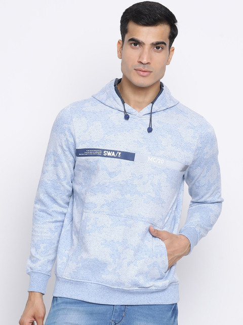 

Monte Carlo Men Blue & White Chevron Print Hooded Sweatshirt
