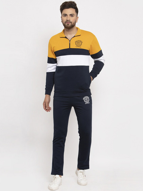 

WILD WEST Men Yellow & Navy Blue Colourblocked Tracksuit