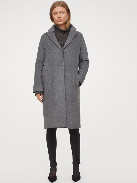 

H&M Women Grey Solid Knee-Length Coat